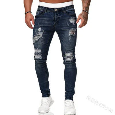 Man Pants Retro Washing Zipper Stretch Jeans Casual Slim Fit Trousers Male Plus Size Pencil Pants Denim Skinny Jeans for Men