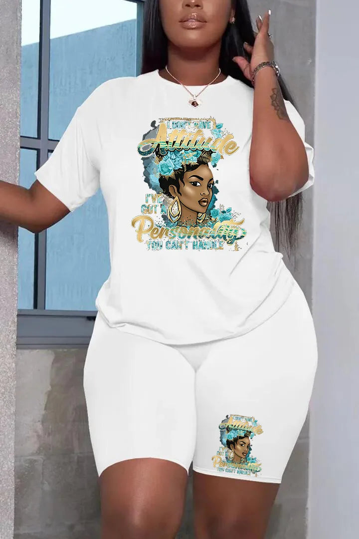 Summer Women Printing Casual T-Shirt Y2k Graphics Top Shorts Set Femme Short Sleeve Two Pieces Set Lady Daily Streetwear Outfits