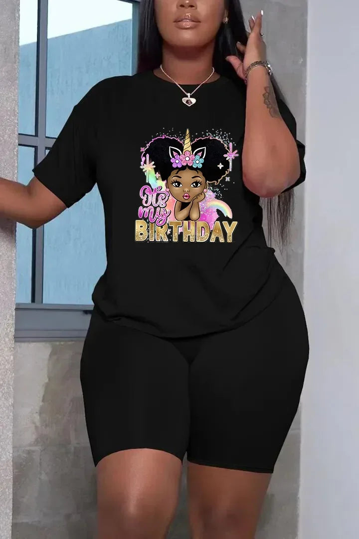 Summer Women Printing Casual T-Shirt Y2k Graphics Top Shorts Set Femme Short Sleeve Two Pieces Set Lady Daily Streetwear Outfits