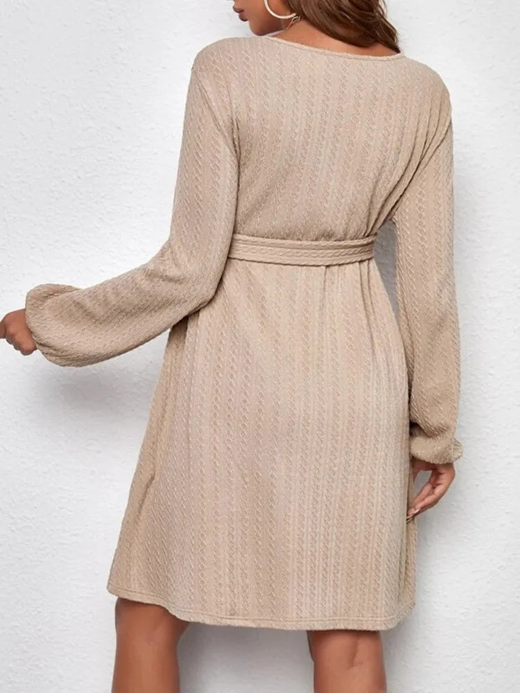 Maternity Womens Jacquard Knit Puffy Sleeve Dress With Belt Pregnancy Women Clothes For Spring Fall