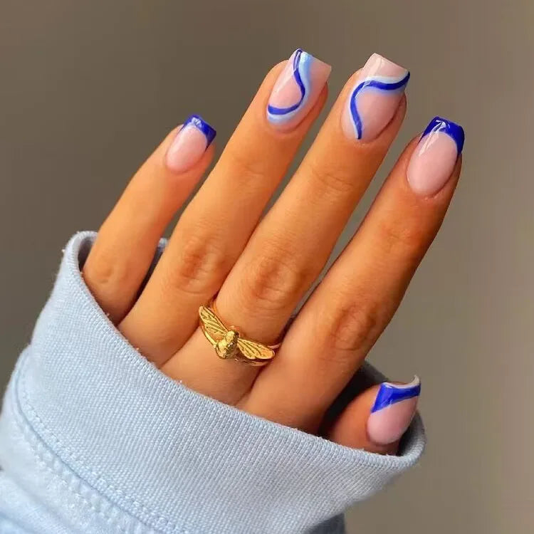 24Pcs/Set Press on Nails Gradient Point Drill Ballet Wearing False Nails Long French Stick on Nail Artificial Acrylic Fake Nails