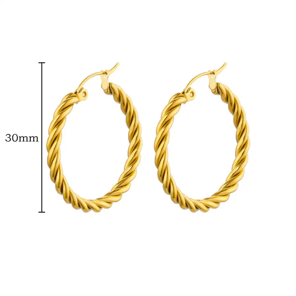 Stainless Steel Twist Hoop Earrings For Women Vintage Gold Plated Geometric Earring Luxury Wedding Statement Jewelry Accessories