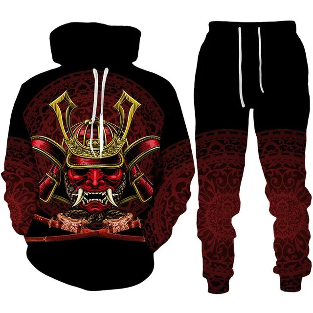 Tracksuit Sets Boys Hoodie Japan Samurai Mask Tattoo Art 3D Printed Casual Fashion Harajuku Streetwear Clothes For Boys Clothing