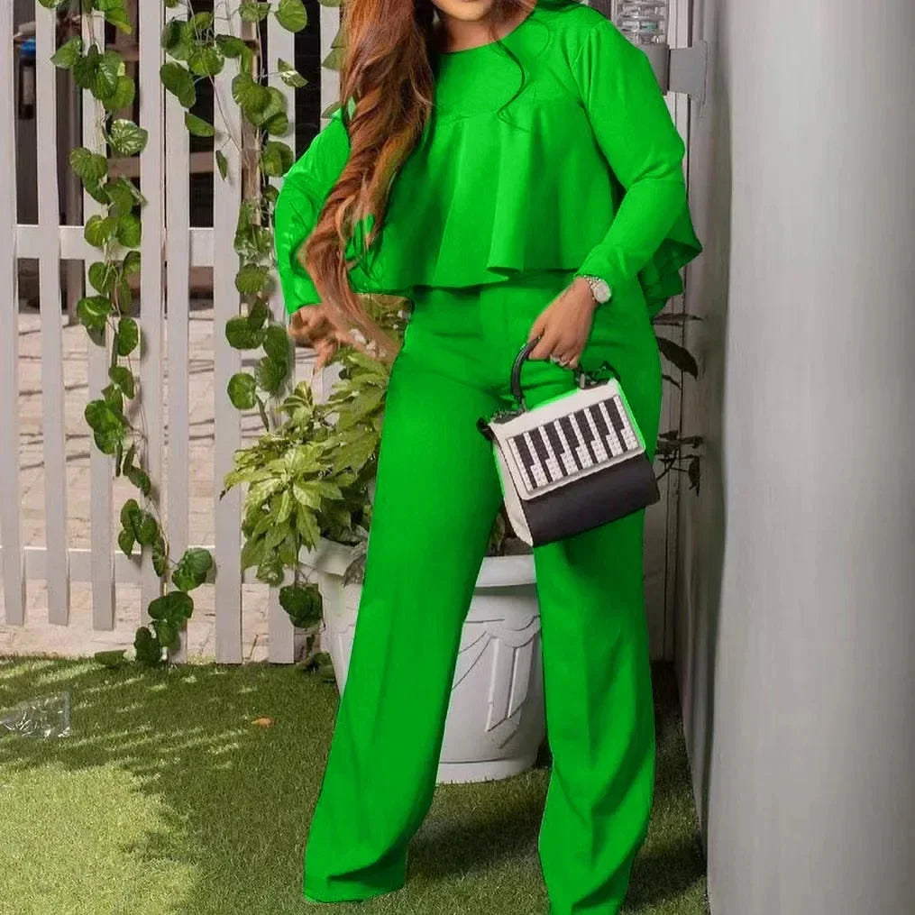 Two Piece Set Tracksuit Women Pant Sets Spring Autumn Long Sleeve Top and Wide Leg Pants Party Suit Matching Sets Work Elegant