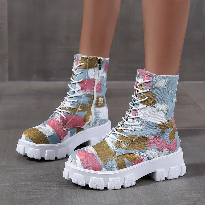 2023 Style Fashion Shoes Breathable Thick-soled Retro Slip-on Combat Boot Fashionable Design Casual Boots Sapatos Femininos