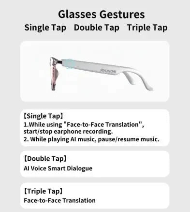 Choice HYUNDAI HY-C8 AI Glasses Earphones With Camera Automatic voice translation Smart glasses Multi-function keys For Sports