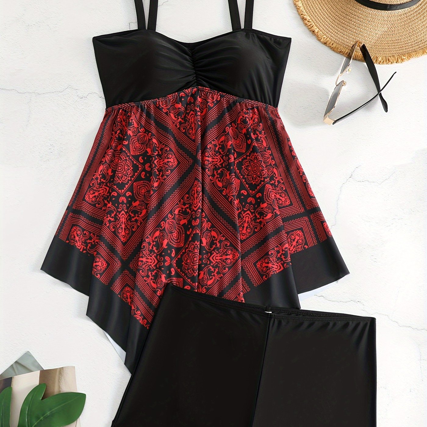 plus Size Printed One-Piece Swimsuit Off-the-Shoulder Sexy Tribal Print Swimwear Removable Padding Medium Stretch Polyester