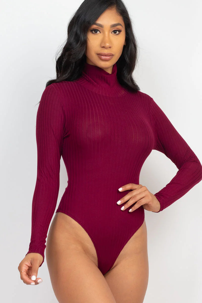 Ribbed Turtleneck Long Sleeve Bodysuit (Capella)