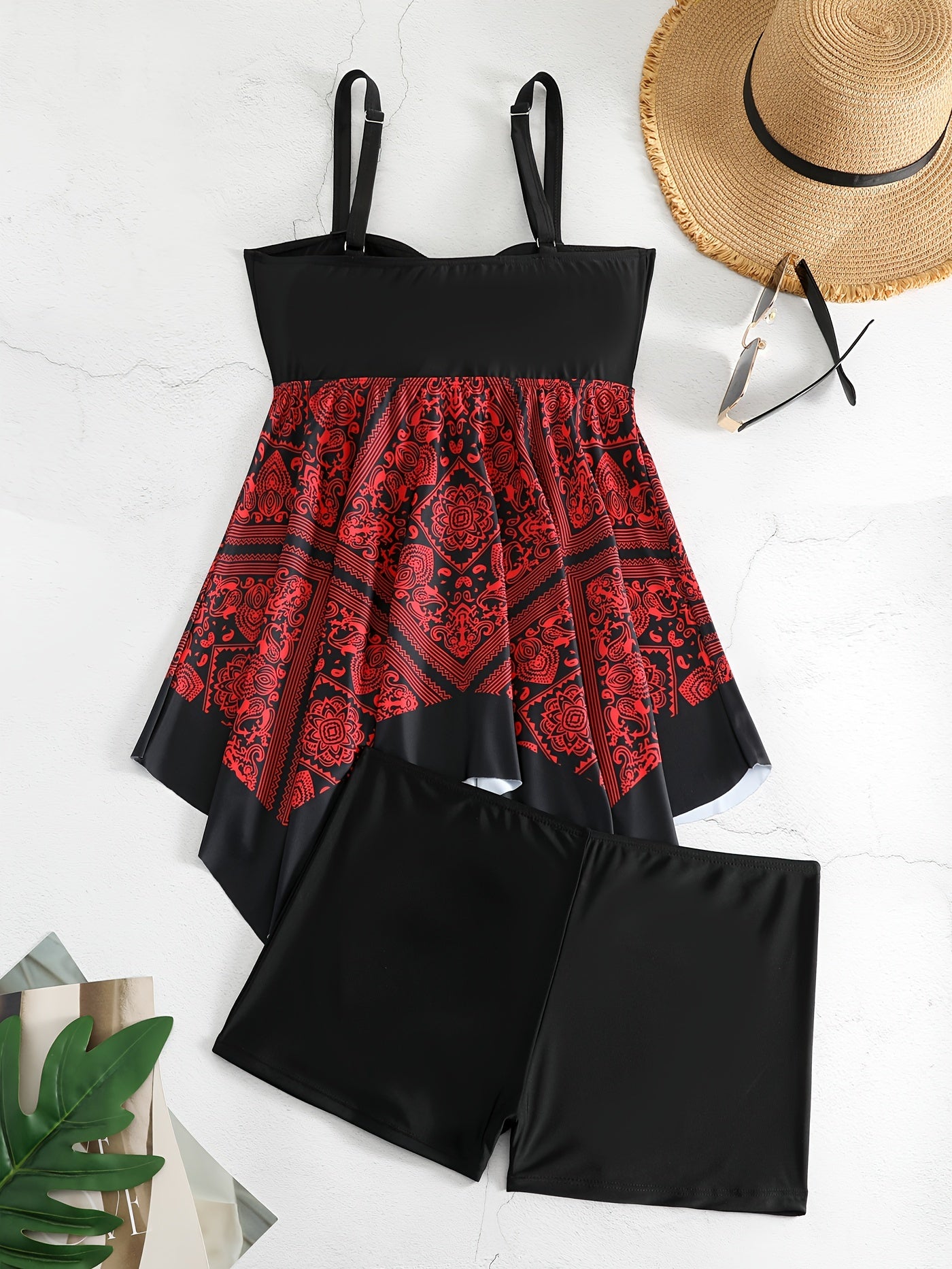 plus Size Printed One-Piece Swimsuit Off-the-Shoulder Sexy Tribal Print Swimwear Removable Padding Medium Stretch Polyester