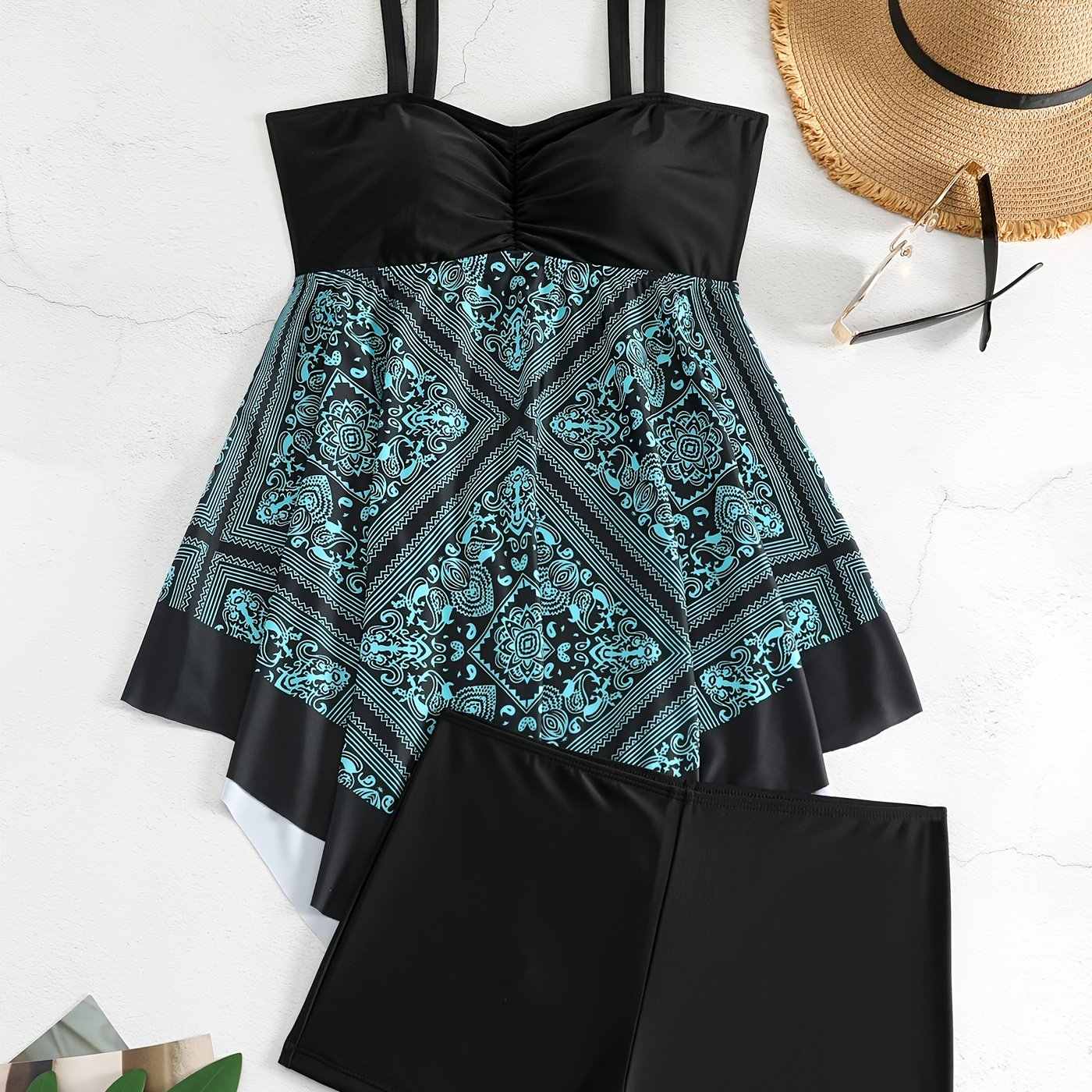 plus Size Printed One-Piece Swimsuit Off-the-Shoulder Sexy Tribal Print Swimwear Removable Padding Medium Stretch Polyester