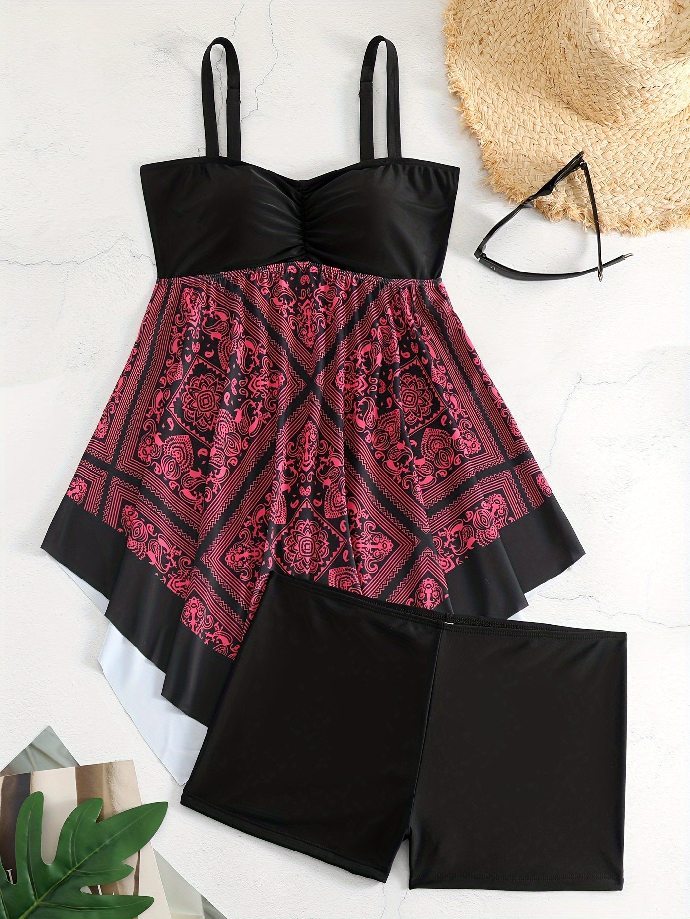 plus Size Printed One-Piece Swimsuit Off-the-Shoulder Sexy Tribal Print Swimwear Removable Padding Medium Stretch Polyester