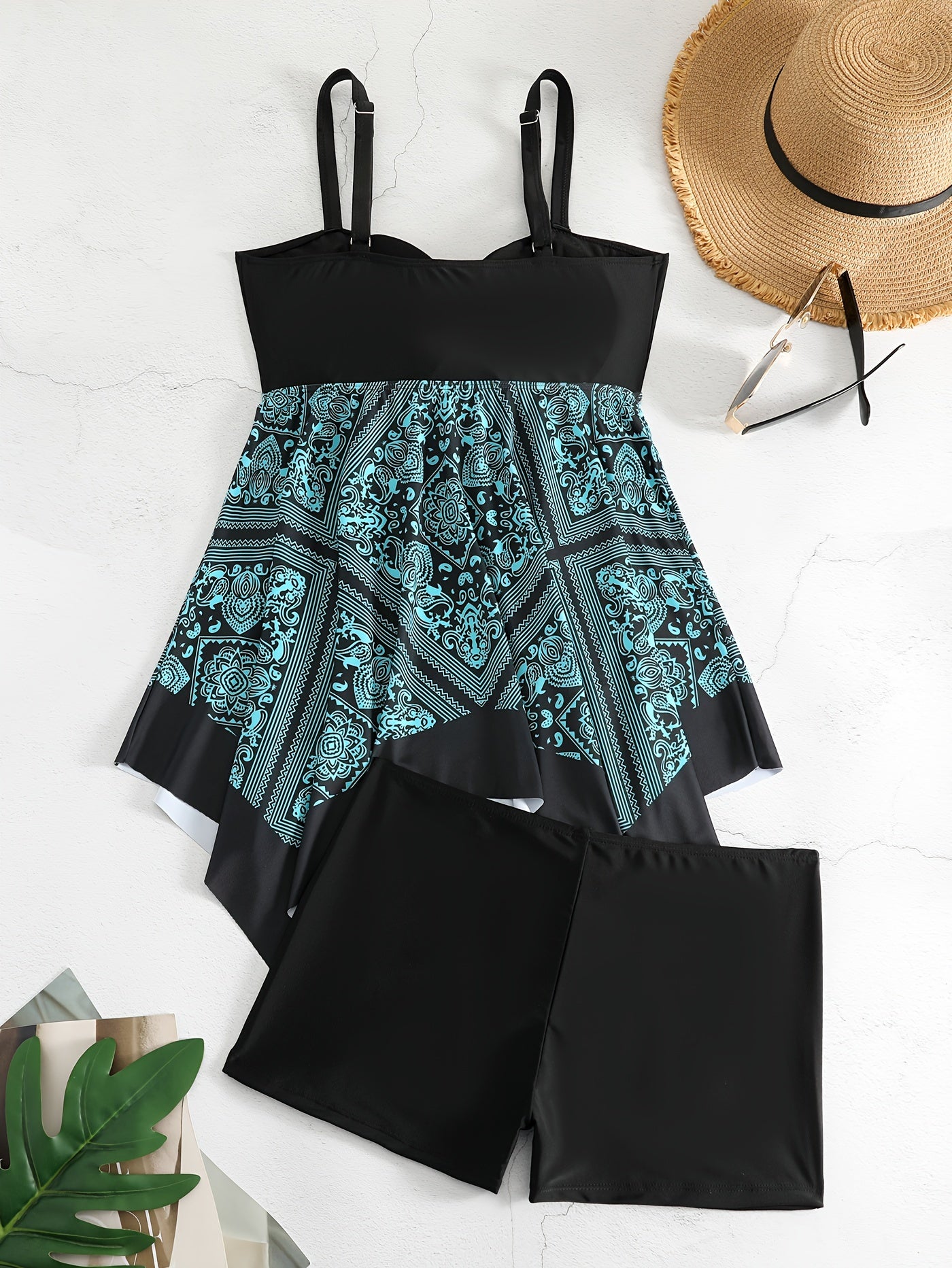 plus Size Printed One-Piece Swimsuit Off-the-Shoulder Sexy Tribal Print Swimwear Removable Padding Medium Stretch Polyester