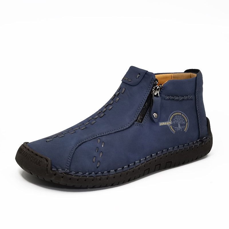 KEZZLY Men's Vintage Zipper Boots - Round Toe Short Ankle Boots with Rubber Sole, All-Season Casual & Sporty Shoes for Outdoor Activities