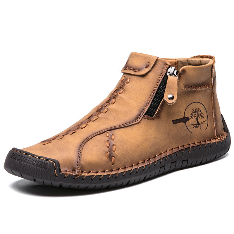 KEZZLY Men's Vintage Zipper Boots - Round Toe Short Ankle Boots with Rubber Sole, All-Season Casual & Sporty Shoes for Outdoor Activities