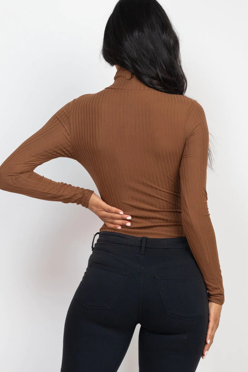 Ribbed Turtleneck Long Sleeve Bodysuit (Capella)