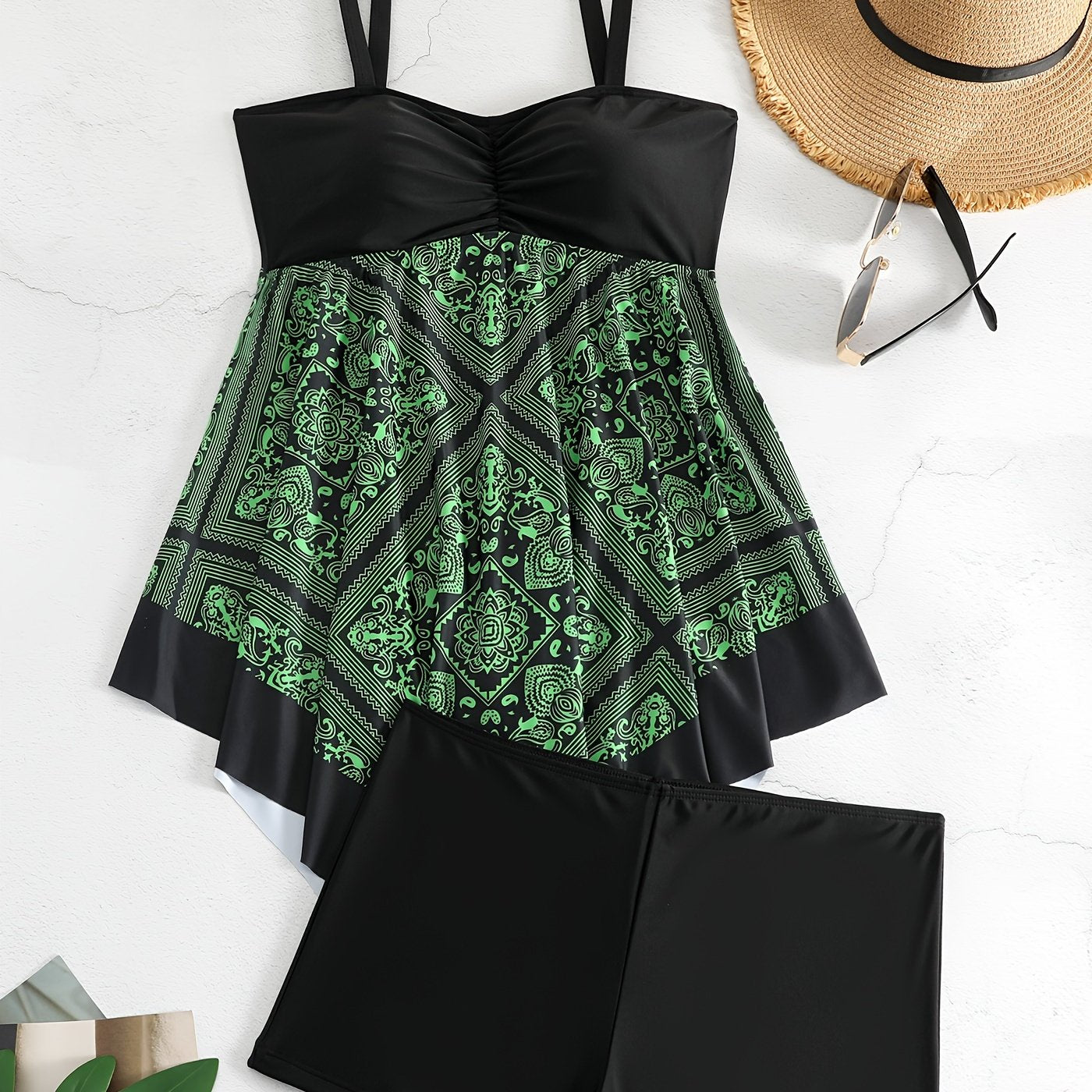 plus Size Printed One-Piece Swimsuit Off-the-Shoulder Sexy Tribal Print Swimwear Removable Padding Medium Stretch Polyester