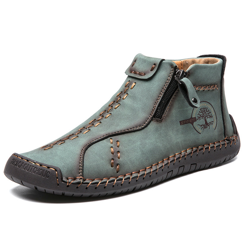 KEZZLY Men's Vintage Zipper Boots - Round Toe Short Ankle Boots with Rubber Sole, All-Season Casual & Sporty Shoes for Outdoor Activities