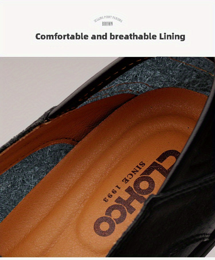 [CLOHOO, Leather Business Shoes] CLOHOO Men's Slip-On Business Casual Shoes | Breathable Second-Layer Leather Upper, Comfortable PU Lining & Rubber Sole, All-Season Versatile for Office, Travel & Vacation - Black, Refined App