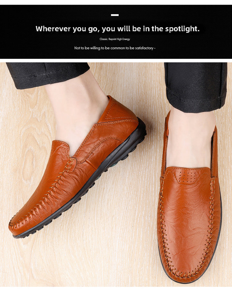 [CLOHOO, Leather Business Shoes] CLOHOO Men's Slip-On Business Casual Shoes | Breathable Second-Layer Leather Upper, Comfortable PU Lining & Rubber Sole, All-Season Versatile for Office, Travel & Vacation - Black, Refined App