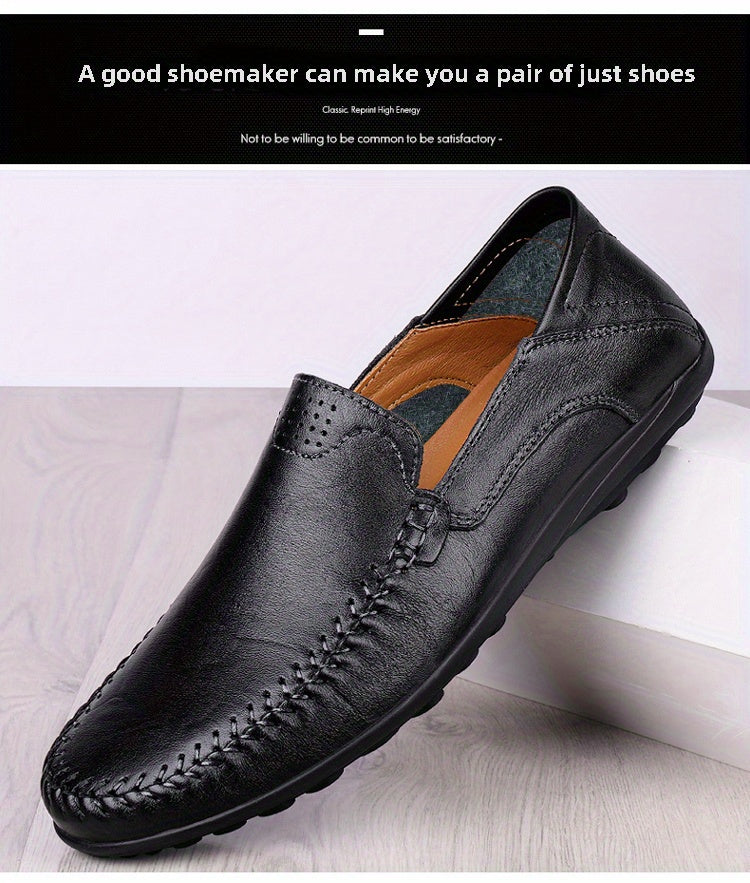 [CLOHOO, Leather Business Shoes] CLOHOO Men's Slip-On Business Casual Shoes | Breathable Second-Layer Leather Upper, Comfortable PU Lining & Rubber Sole, All-Season Versatile for Office, Travel & Vacation - Black, Refined App