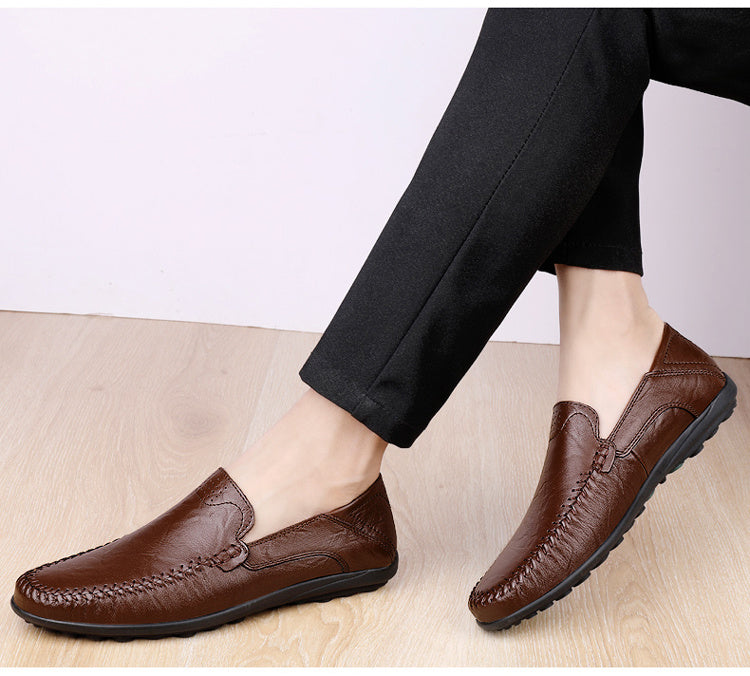[CLOHOO, Leather Business Shoes] CLOHOO Men's Slip-On Business Casual Shoes | Breathable Second-Layer Leather Upper, Comfortable PU Lining & Rubber Sole, All-Season Versatile for Office, Travel & Vacation - Black, Refined App
