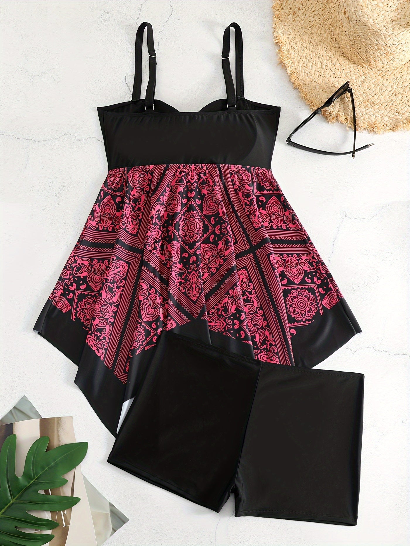 plus Size Printed One-Piece Swimsuit Off-the-Shoulder Sexy Tribal Print Swimwear Removable Padding Medium Stretch Polyester