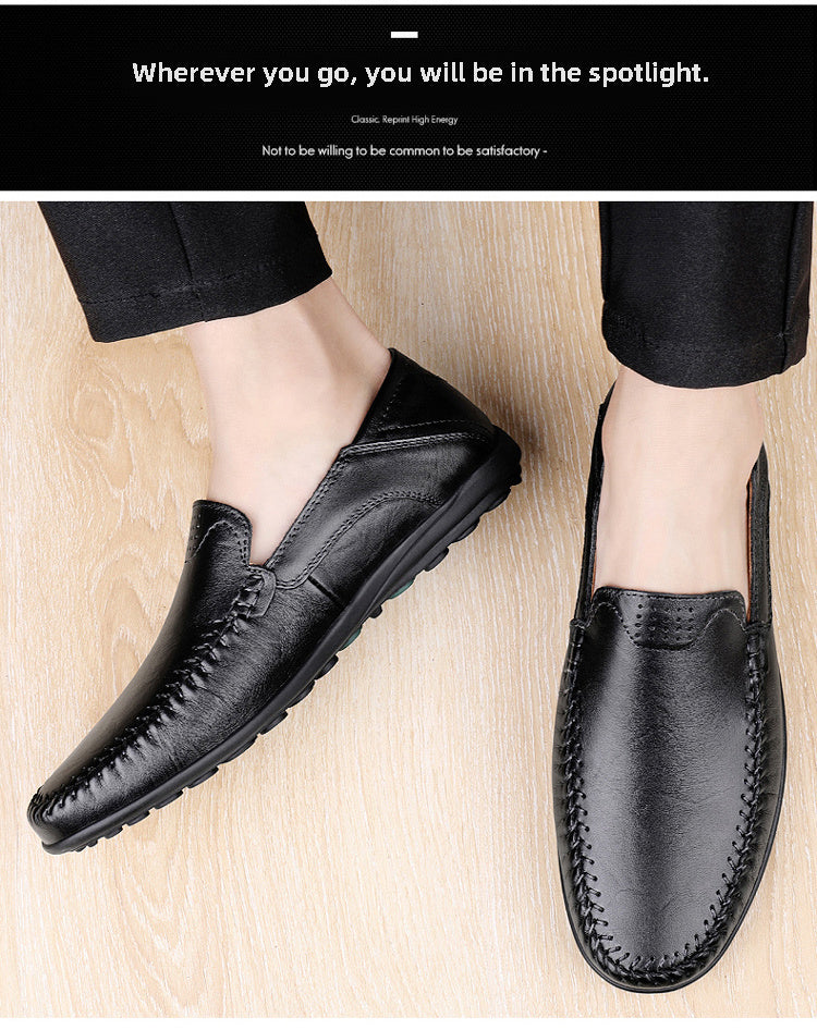 [CLOHOO, Leather Business Shoes] CLOHOO Men's Slip-On Business Casual Shoes | Breathable Second-Layer Leather Upper, Comfortable PU Lining & Rubber Sole, All-Season Versatile for Office, Travel & Vacation - Black, Refined App