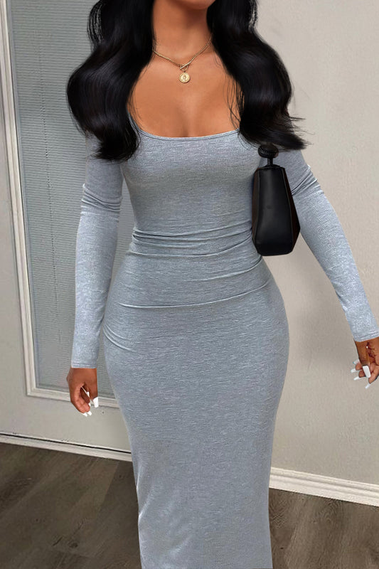 Elegant Solid Color Striped Mini Dress