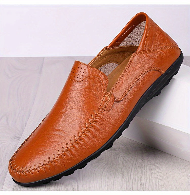 [CLOHOO, Leather Business Shoes] CLOHOO Men's Slip-On Business Casual Shoes | Breathable Second-Layer Leather Upper, Comfortable PU Lining & Rubber Sole, All-Season Versatile for Office, Travel & Vacation - Black, Refined App