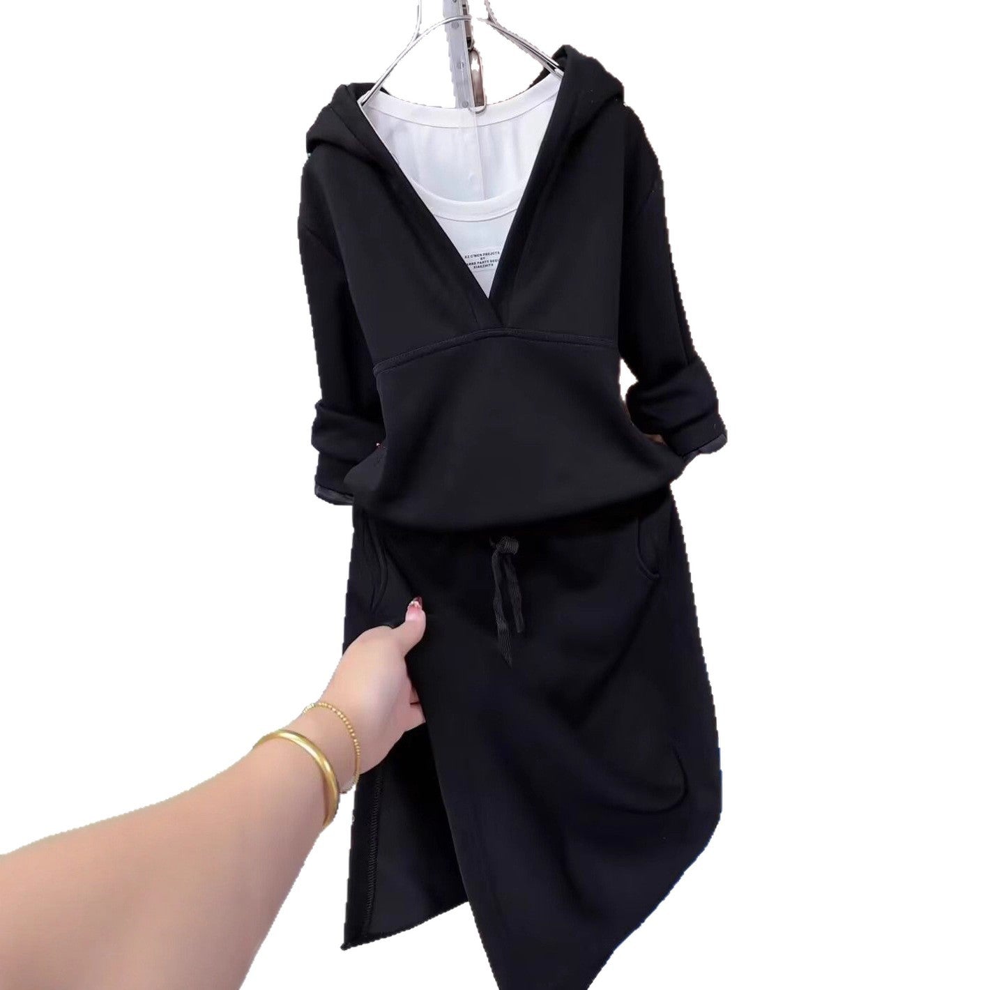 Casual Hooded Sweatshirt Dress Set for Women  Three-Piece Outfit, Slim-Fit Skirt, Autumn and Spring Season