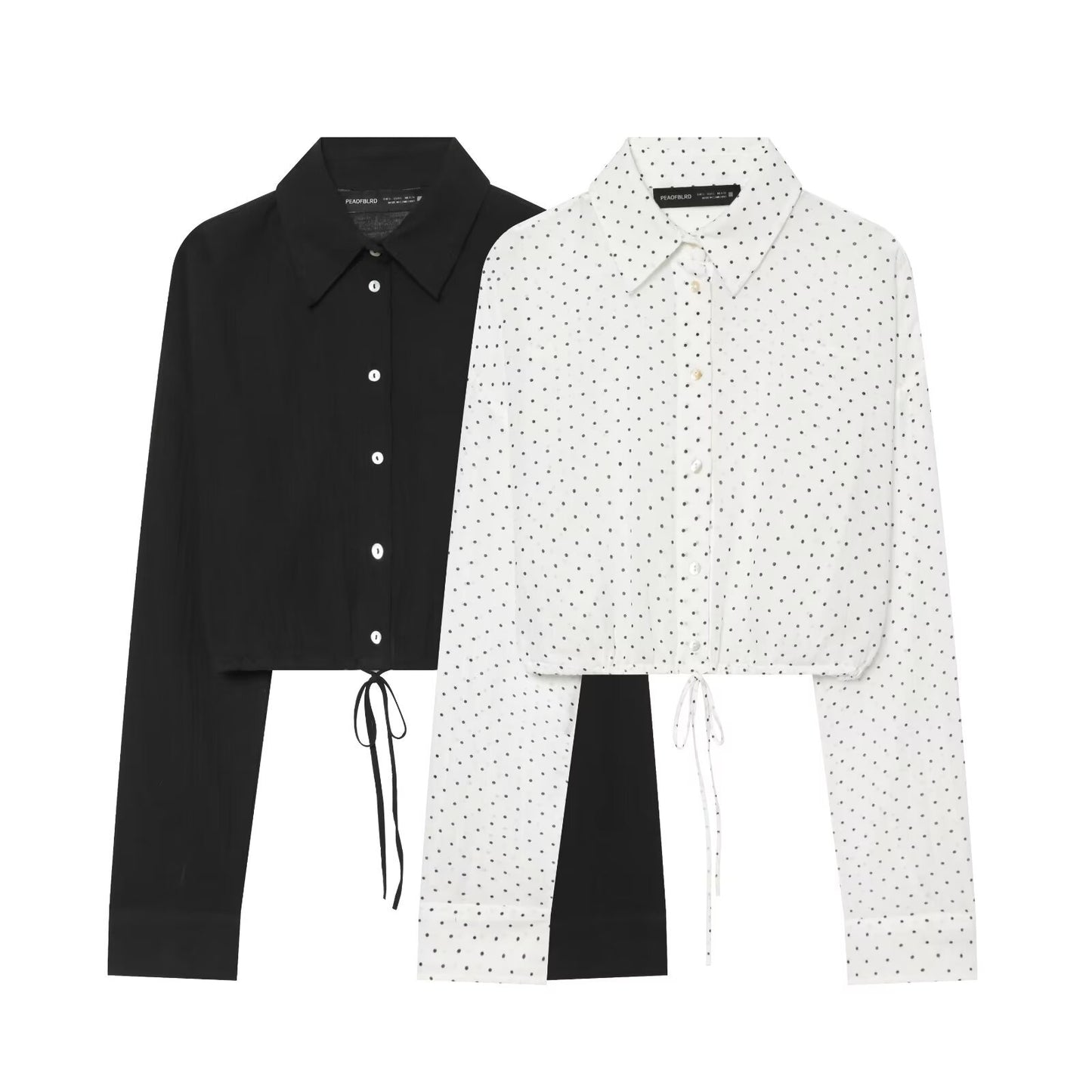 Adjustable polka dot embellished short chiffon shirt