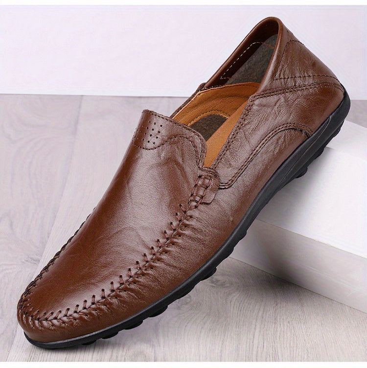 [CLOHOO, Leather Business Shoes] CLOHOO Men's Slip-On Business Casual Shoes | Breathable Second-Layer Leather Upper, Comfortable PU Lining & Rubber Sole, All-Season Versatile for Office, Travel & Vacation - Black, Refined App