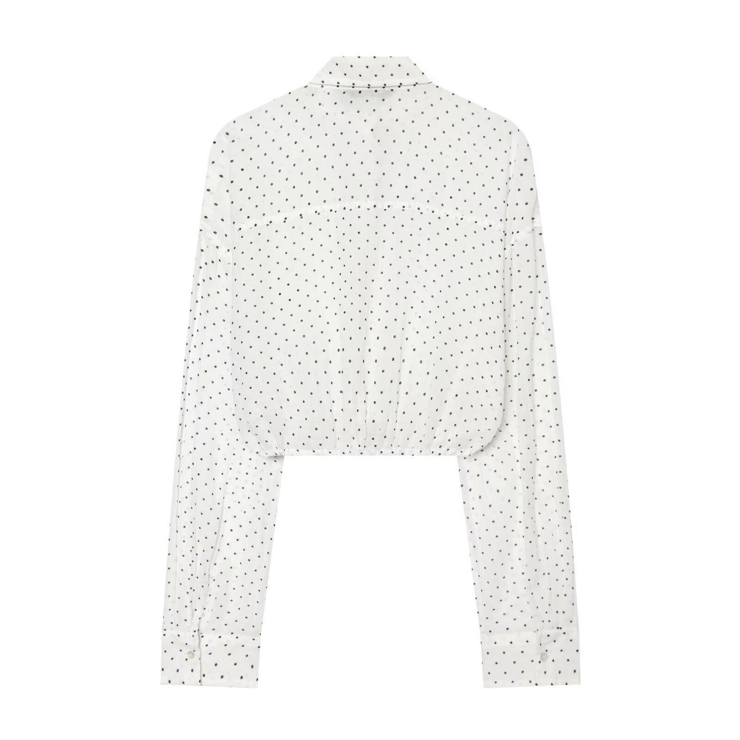 Adjustable polka dot embellished short chiffon shirt