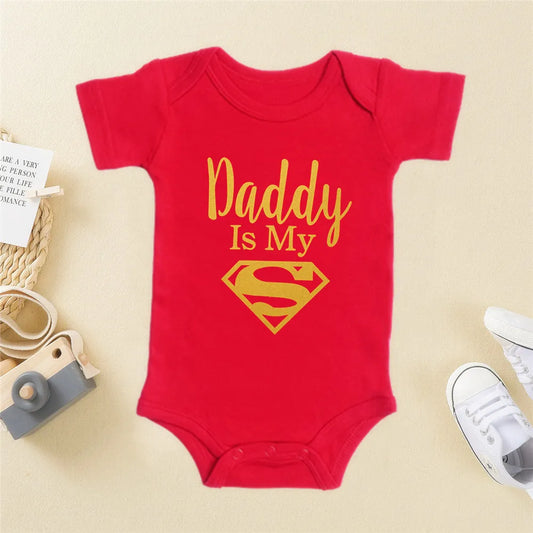 Red Baby Romper Newborn Baby Boys Girls Clothes Gold Daddy Is My Hero Print Infant Baby Jumpsuit 100% Cotton Baby Bodysuit