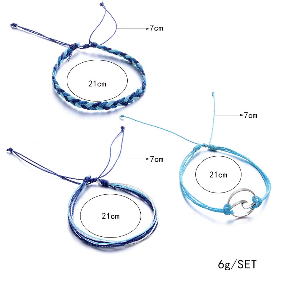 3pcs Bohemia Blue Wave Ankle Bracelet Rope Beach Anklet Jewelry Anklets For Women Accesories boho Leg Bohemian Chain gifts