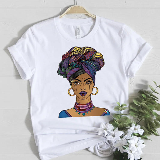 Beautiful Africa Girl Graphic T-Shirt for Women Aesthetic Black Melanin Queen Design Short Sleeve Eye Catching Femme Tops