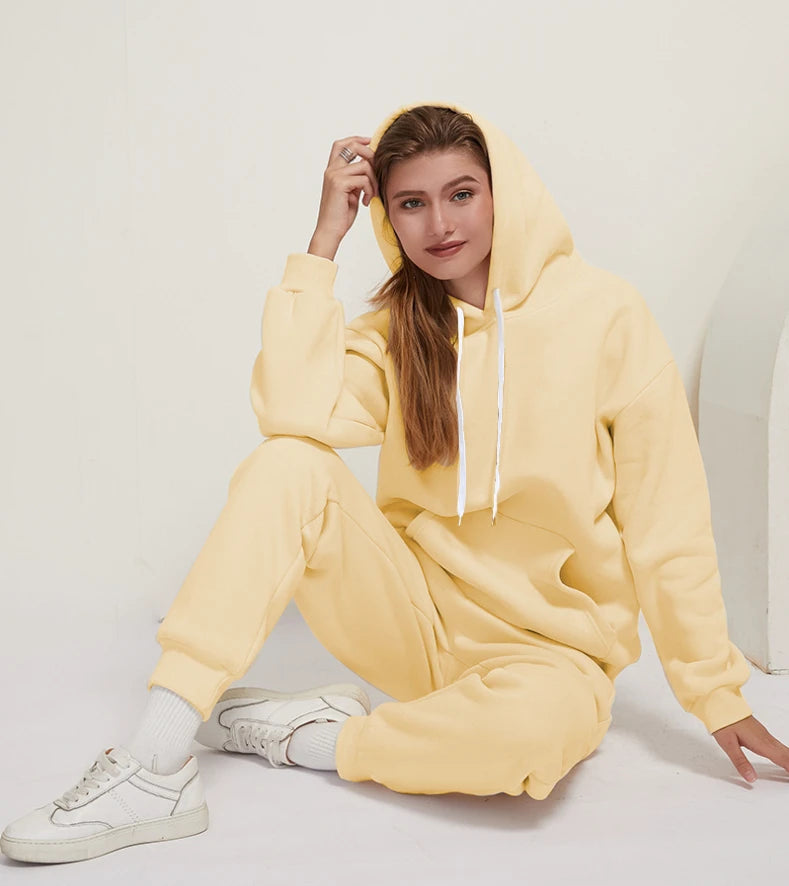 Women Hoodies Two Piece Sets Autumn Winte Cartoon Printed Sweatshirt+Sports Pants Tracksuit Femme Running Hoodie and Jogger Set