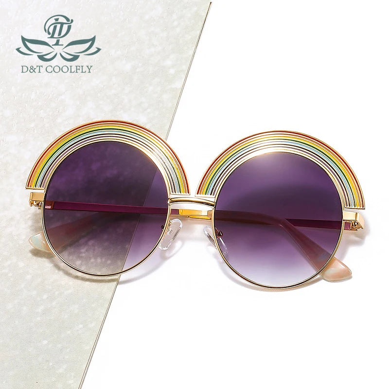 D&T 2020 New Fashion Round Rainbow Sunglasses Women Men Luxury Colorful Lens Alloy Frame Metal Hinge Brand Designer Sunglasses