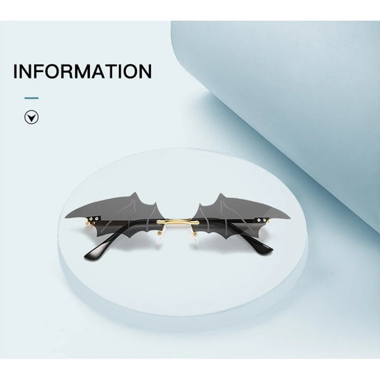 Internet Celebrity Recommend Gothic Bat Shape Women's Sunglasses Rimless Devil's Wings Decoration Sun Glasses For Cosplay Show