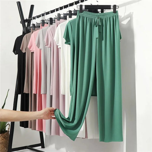 Female Home Clothes 2 Pieces Set Lady Home Suit Summer Women Lounge Wear Loose Homewear Suit for Women Pajamas Pants Set
