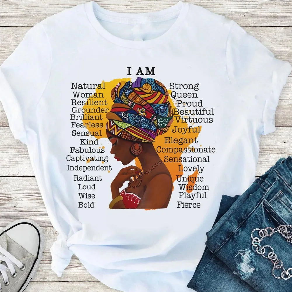 I Am Melanin Queen Graphic Tees Women Afro American Black Girl Magic T-Shirt Black Lives Matter Shirt Dope Educated Blm T Shirt