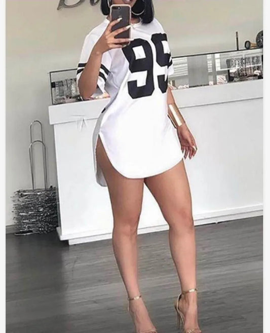 Number Print Oversized T-shirt Female Summer Top Tees Long Ladies Top Women Split t Shirt Sports Women Clothing  Casual t Shirt