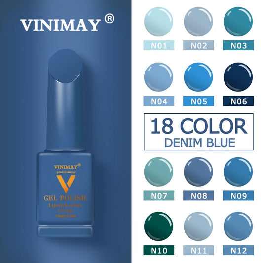 VINIMAY 18 Color Jeans Blue Gel Nail Polish Varnish Nail UV Soak Off Gellak Gelpolish Nail Art Primer Manicure Nails Gel Lacque