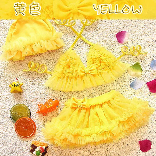Baby Kids Girls Bikini Princess Three Piece Swimming Suit Split Top + Skirt + Hat Swimwear Summer Beach Children Swimsuit