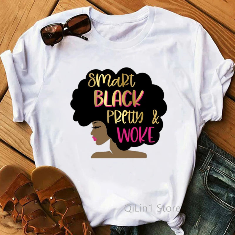 I Am Melanin Queen Graphic Tees Women Afro American Black Girl Magic T-Shirt Black Lives Matter Shirt Dope Educated Blm T Shirt
