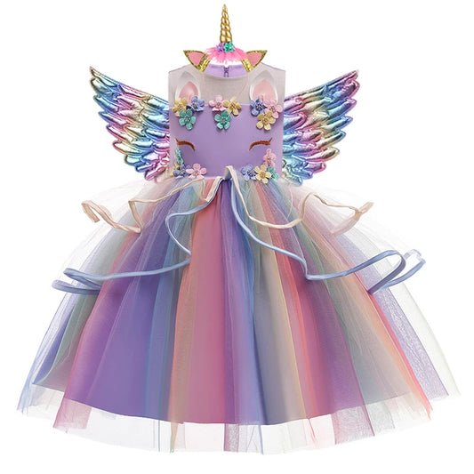 Baby Girls Unicorn Tutu Dress Pastel Rainbow Princess Girls Birthday Party Dress Children Kids Halloween Unicorn Perform Costume