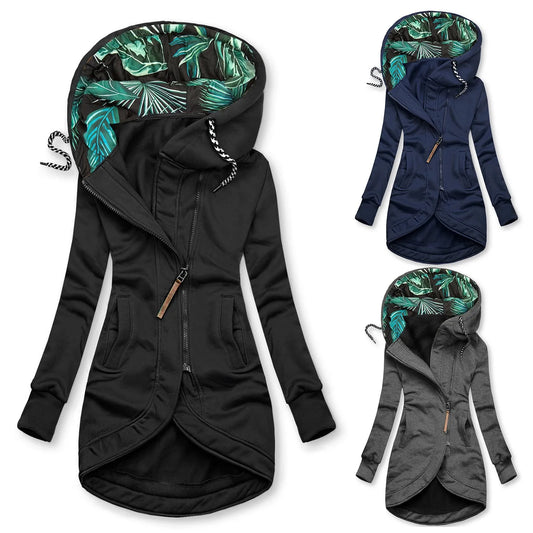 Women Casual Winter Slim Stitching Jacket Coat Overcoat Ladies Medium Long Cotton Jackets Drawstring Hooded Outwear Trench
