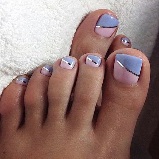 False Toe Nails Simple French Fake Toenails Wearable Removable Press On Toe nail 24pcs Fake Toenails