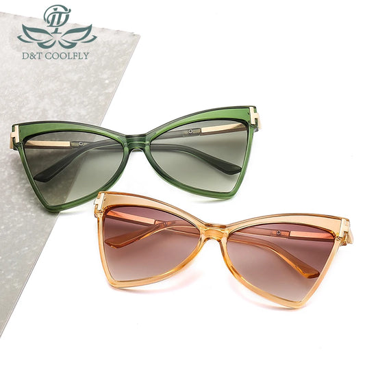 D&T New Cateye Sunglasses Women Men Fashion Color Lens Metal Frame Vintage Luxury Party Sexy Brand Designer Sunglasses