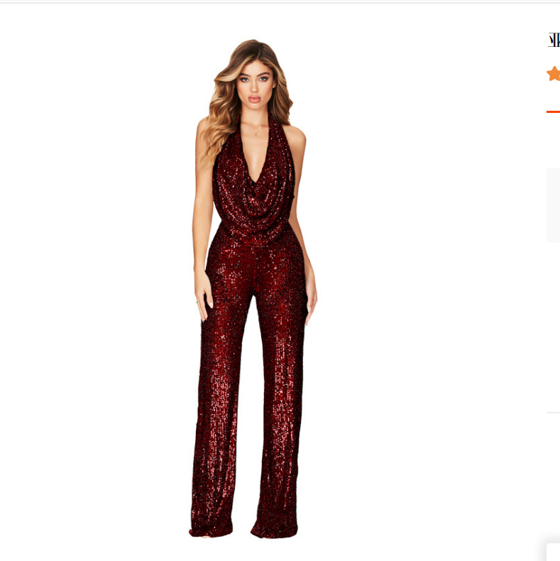 Women's Sleeveless Halter Sequined Jumpsuit Summer European American Style Short Eye-Catching Streetwear Low Waist Straight-leg